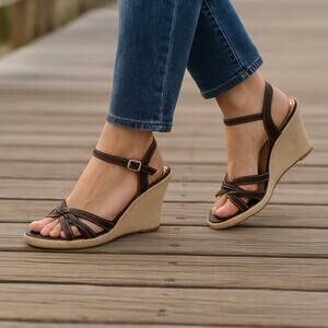 2/$30 Gianni Bini Jute Espadrille Wedge Sandals 8.5 Women Heel Brown Leather